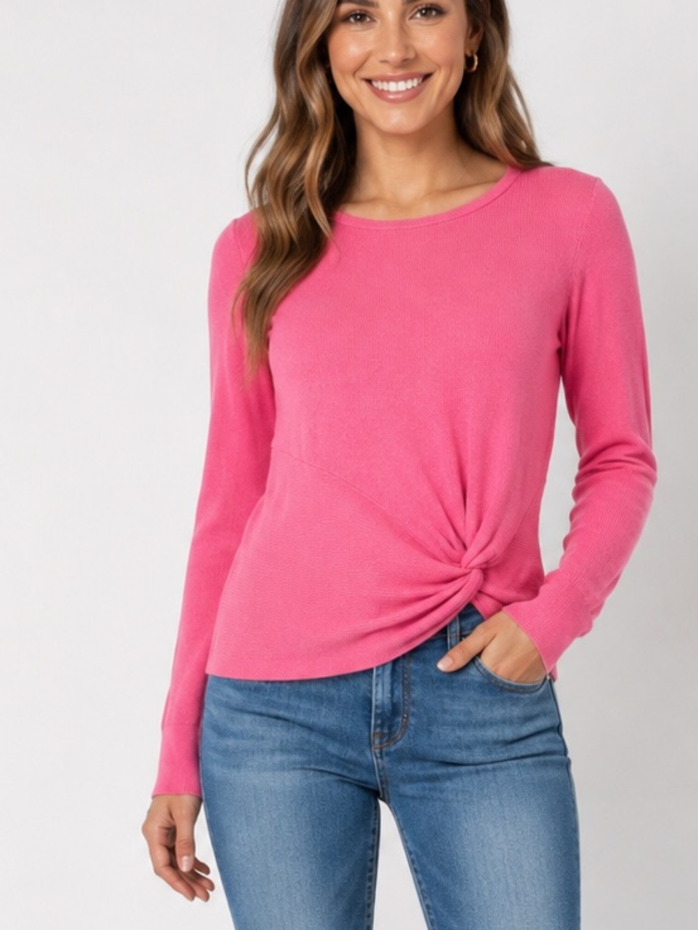 Chico's Pink Long Sleeve Twist-Front Top/ sweater